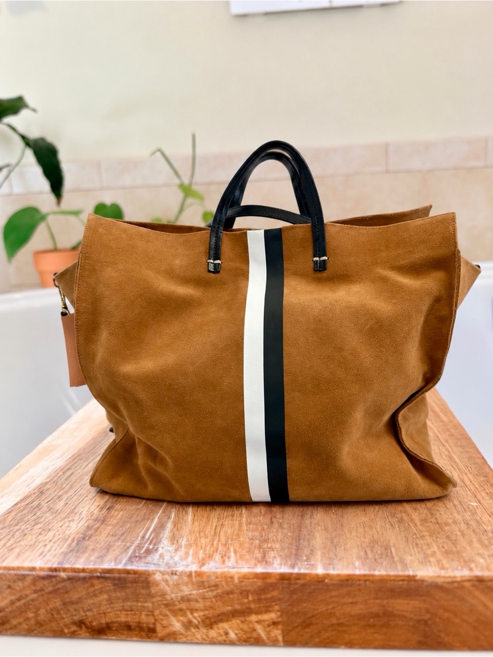 Clare V Simple Tote - New Camel w/ Stripes $525